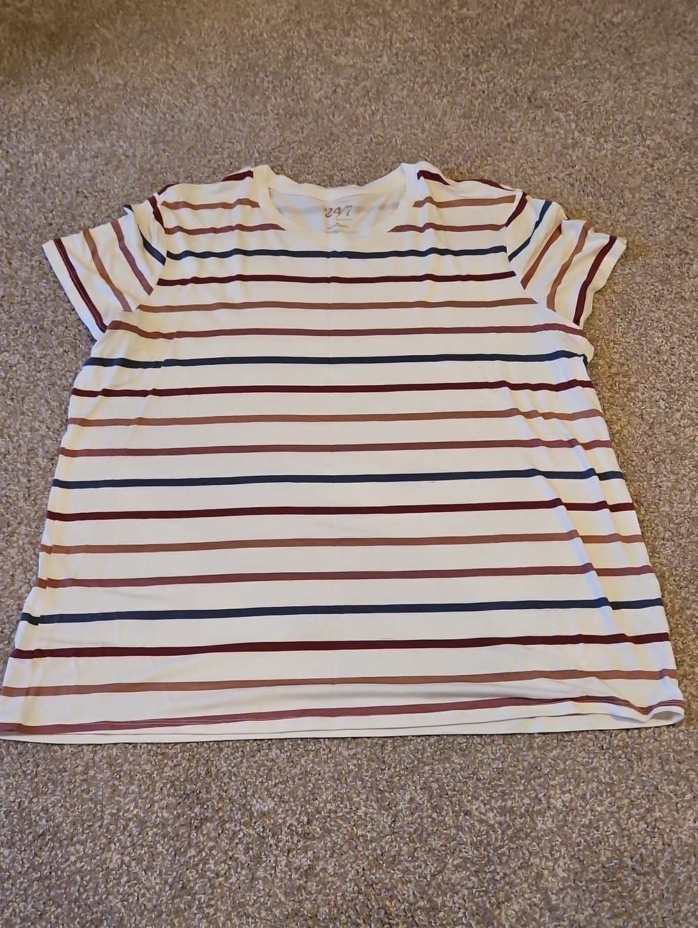 Maurices Cream Short-Sleeve Tee with Red and Navy Stripes